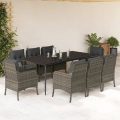 vidaXL 9 Piece Patio Dining Set with Cushions Gray Poly Rattan-0