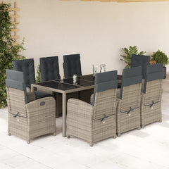 vidaXL 9 Piece Patio Dining Set with Cushions Gray Poly Rattan-0