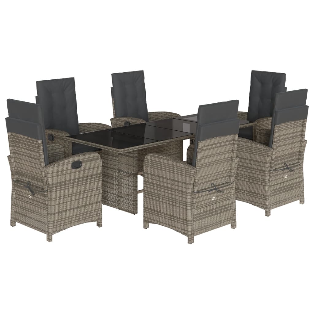 vidaXL 7 Piece Patio Dining Set with Cushions Gray Poly Rattan-2