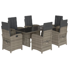vidaXL 7 Piece Patio Dining Set with Cushions Gray Poly Rattan-2