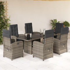 vidaXL 7 Piece Patio Dining Set with Cushions Gray Poly Rattan-0