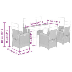 vidaXL 7 Piece Patio Dining Set with Cushions Brown Poly Rattan-3