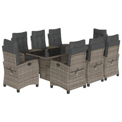 vidaXL 9 Piece Patio Dining Set with Cushions Gray Poly Rattan-1