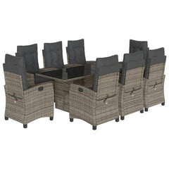 vidaXL 9 Piece Patio Dining Set with Cushions Gray Poly Rattan-2
