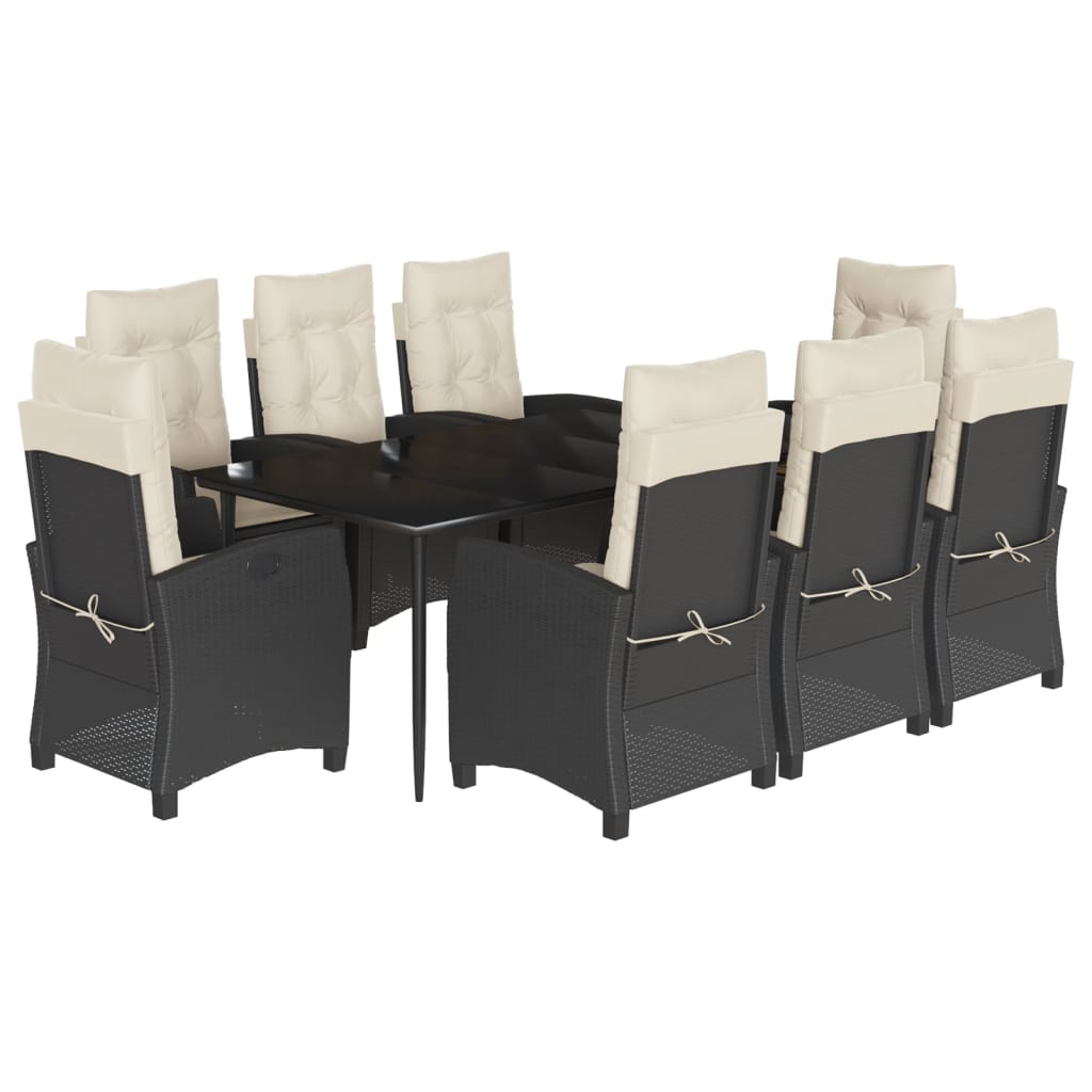 vidaXL 9 Piece Patio Dining Set with Cushions Black Poly Rattan-2