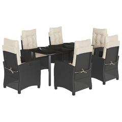 vidaXL 7 Piece Patio Dining Set with Cushions Black Poly Rattan-2