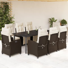 vidaXL 9 Piece Patio Dining Set with Cushions Brown Poly Rattan-0