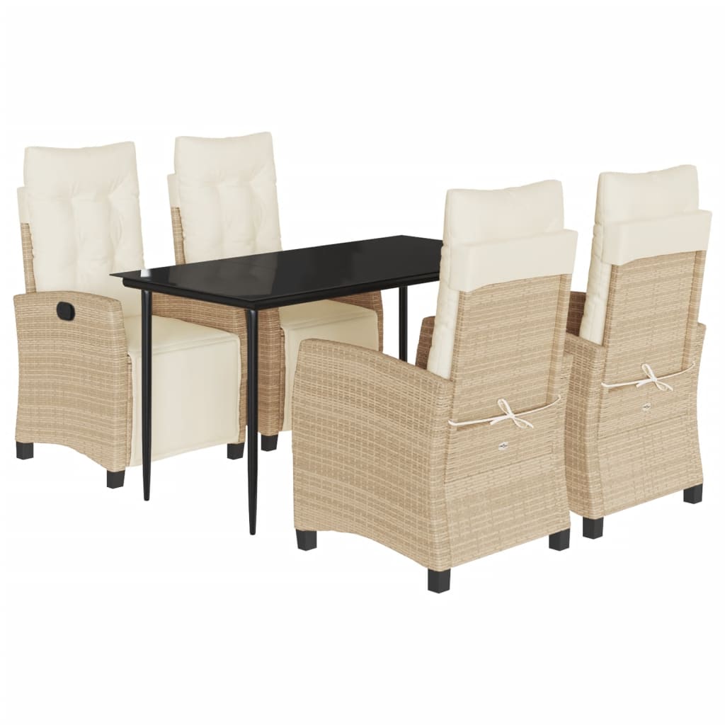 vidaXL 5 Piece Patio Dining Set with Cushions Beige Poly Rattan-2