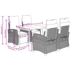 vidaXL 5 Piece Patio Dining Set with Cushions Beige Poly Rattan-3