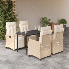 vidaXL 5 Piece Patio Dining Set with Cushions Beige Poly Rattan-0