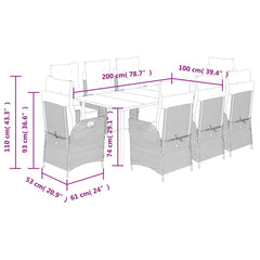 vidaXL 9 Piece Patio Dining Set with Cushions Black Poly Rattan-3
