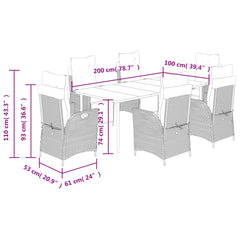 vidaXL 7 Piece Patio Dining Set with Cushions Brown Poly Rattan-3