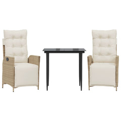 vidaXL 3 Piece Patio Dining Set with Cushions Beige Poly Rattan-2