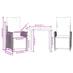 vidaXL 3 Piece Patio Dining Set with Cushions Beige Poly Rattan-3