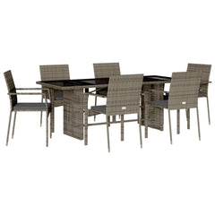 vidaXL 7 Piece Patio Dining Set with Cushions Gray Poly Rattan-1