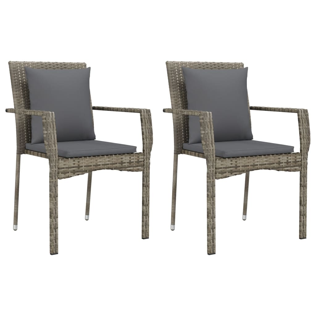 vidaXL 7 Piece Patio Dining Set with Cushions Gray Poly Rattan-2