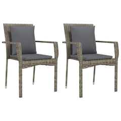 vidaXL 7 Piece Patio Dining Set with Cushions Gray Poly Rattan-2