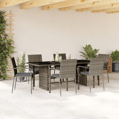 vidaXL 7 Piece Patio Dining Set with Cushions Gray Poly Rattan-0