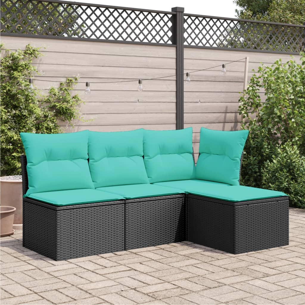vidaXL Patio Stool with Cushion Black 21.7"x21.7"x14.6" Poly Rattan-1