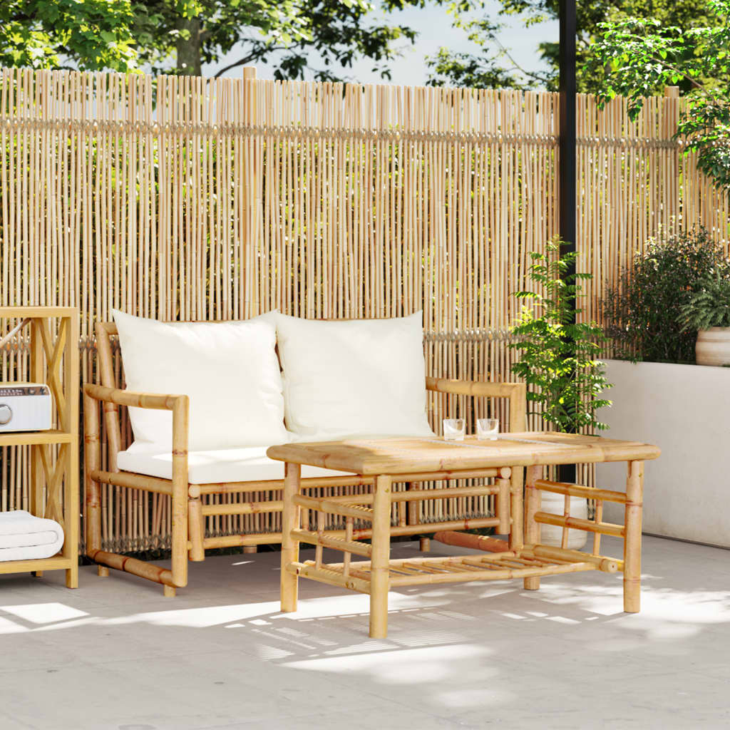 vidaXL 2 Piece Patio Sofa Set with Cushions Bamboo-0