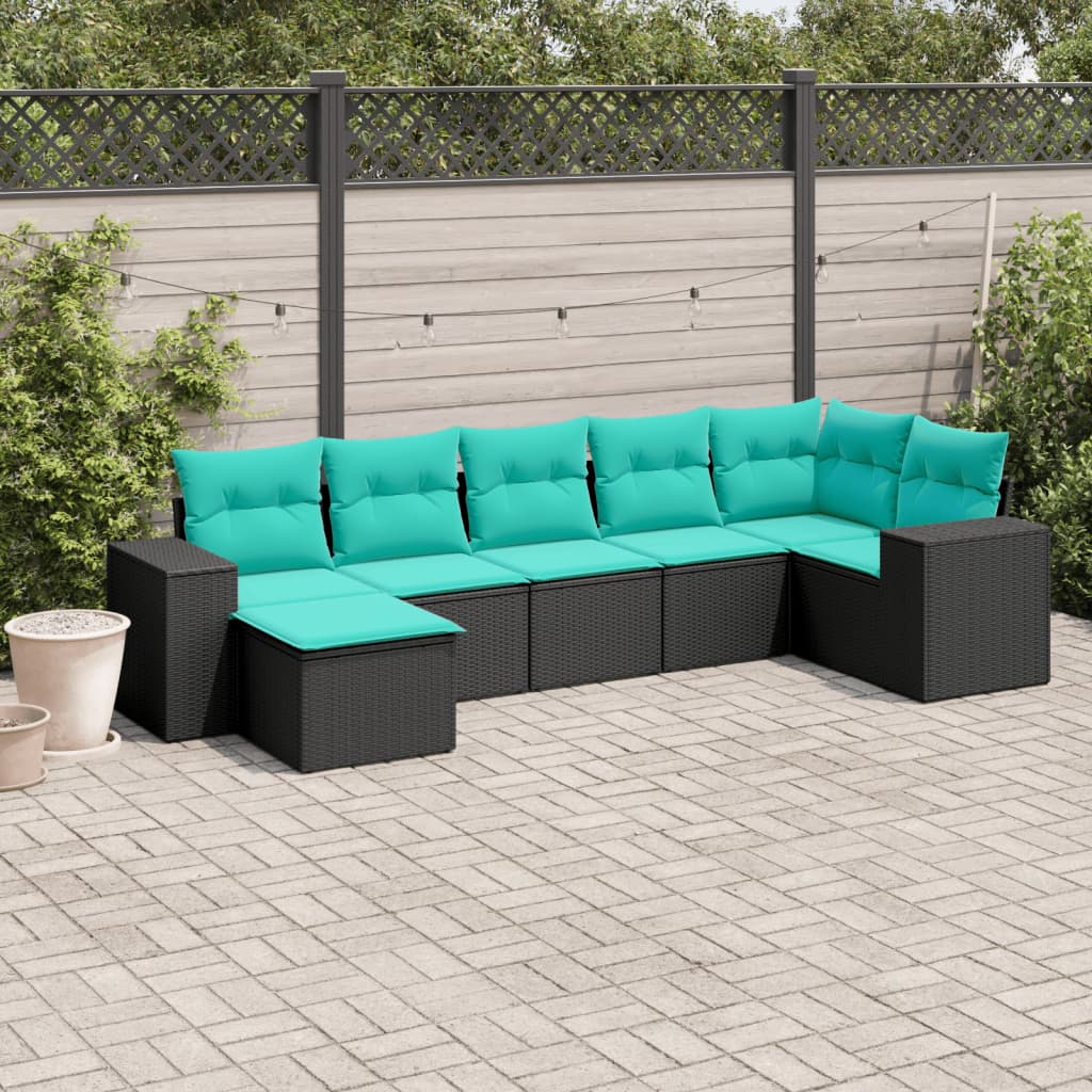 vidaXL 7 Piece Patio Sofa Set with Cushions Black Poly Rattan-0