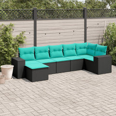 vidaXL 7 Piece Patio Sofa Set with Cushions Black Poly Rattan-0
