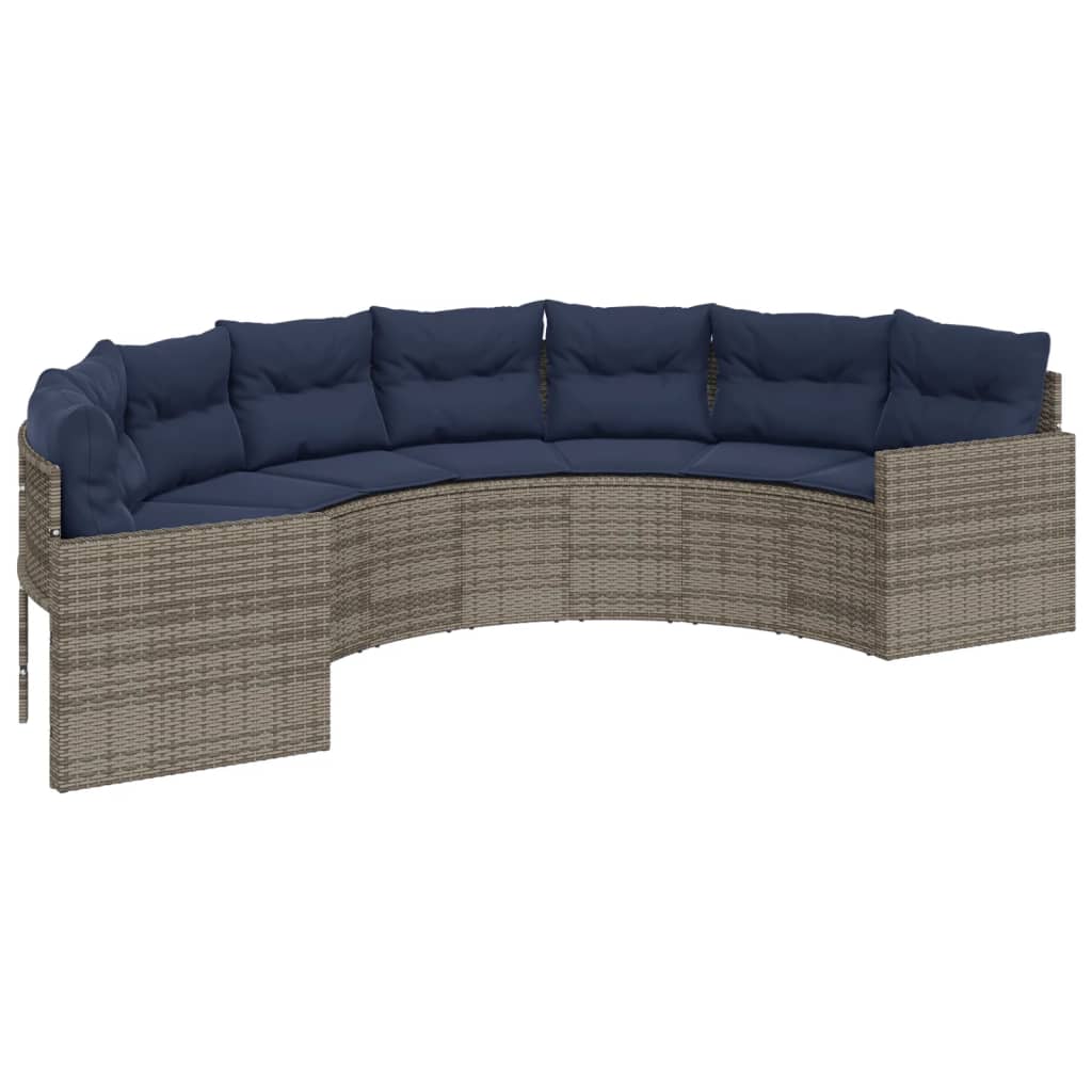 vidaXL 3 Piece Patio Sofa Set Half-Round Gray Poly Rattan-3