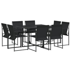 vidaXL 9 Piece Patio Dining Set Black Textilene-2