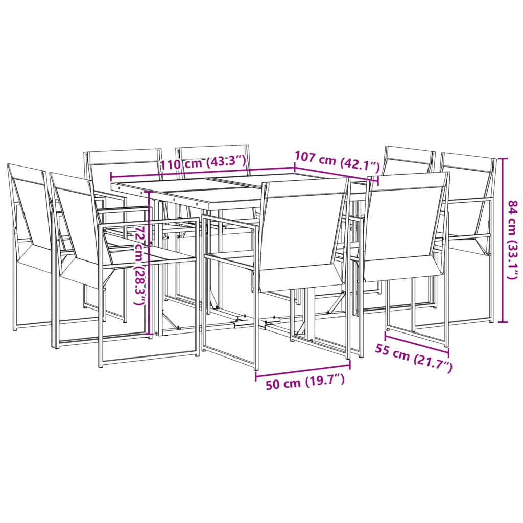 vidaXL 9 Piece Patio Dining Set Black Textilene-3