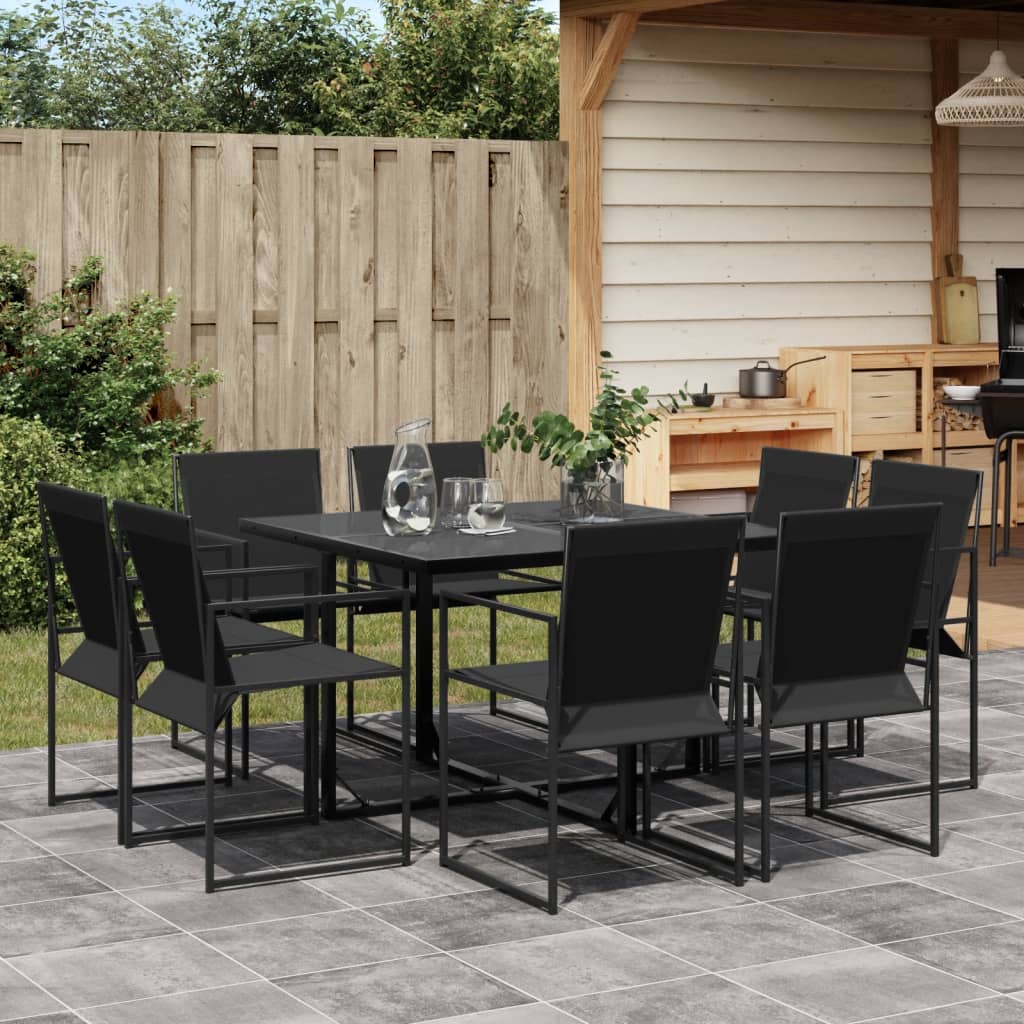 vidaXL 9 Piece Patio Dining Set Black Textilene-0