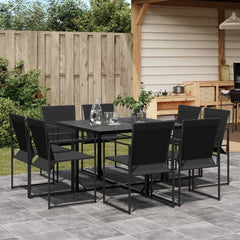 vidaXL 9 Piece Patio Dining Set Black Textilene-0
