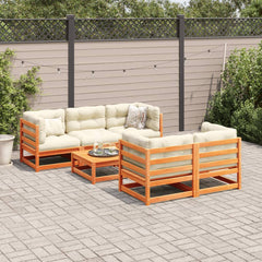 vidaXL 6 Piece Patio Sofa Set with Cushions Wax Brown Solid Wood Pine-2