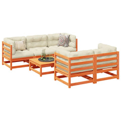 vidaXL 6 Piece Patio Sofa Set with Cushions Wax Brown Solid Wood Pine-0