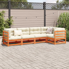 vidaXL 5 Piece Patio Sofa Set with Cushions Wax Brown Solid Wood Pine-3