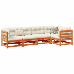 vidaXL 5 Piece Patio Sofa Set with Cushions Wax Brown Solid Wood Pine-0
