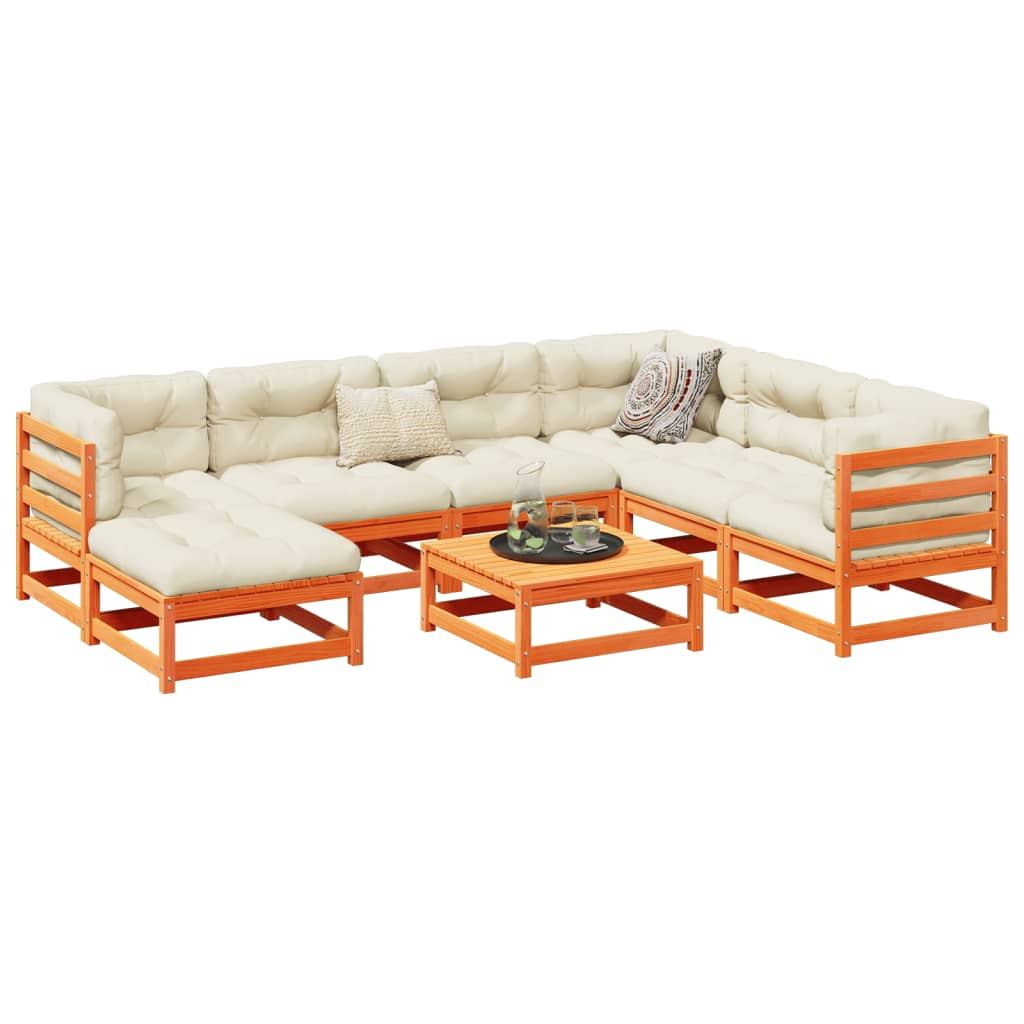 vidaXL 8 Piece Patio Sofa Set Wax Brown Solid Wood Pine-0