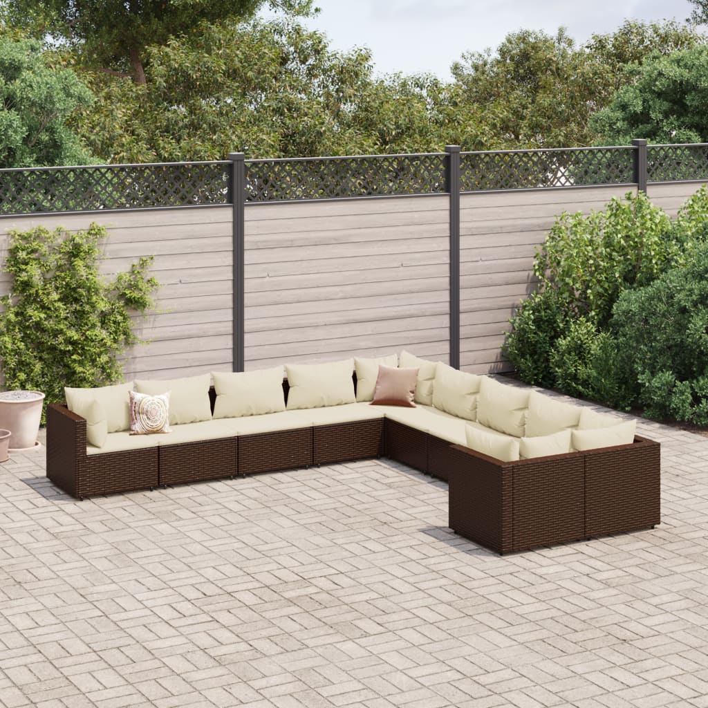 vidaXL 11 Piece Patio Sofa Set with Cushions Black Poly Rattan-11