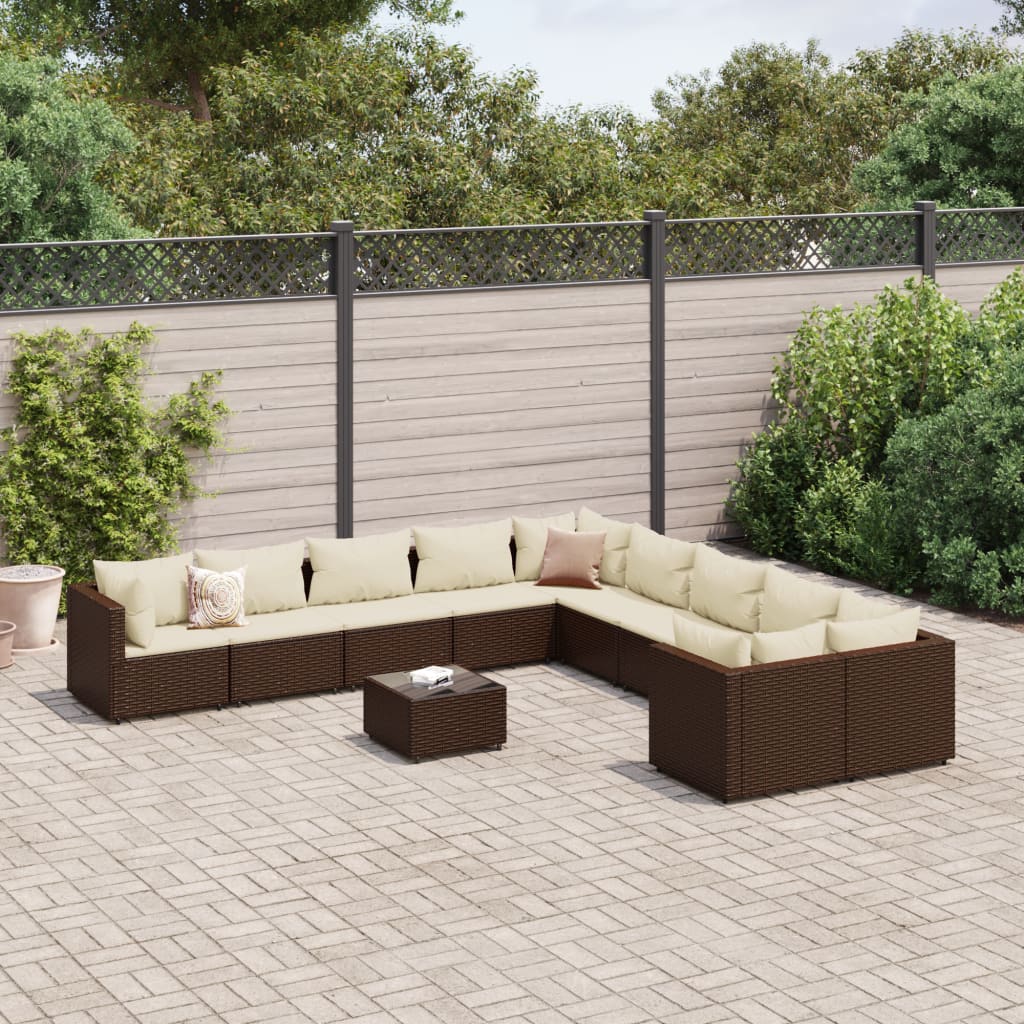 vidaXL 11 Piece Patio Sofa Set with Cushions Black Poly Rattan-10