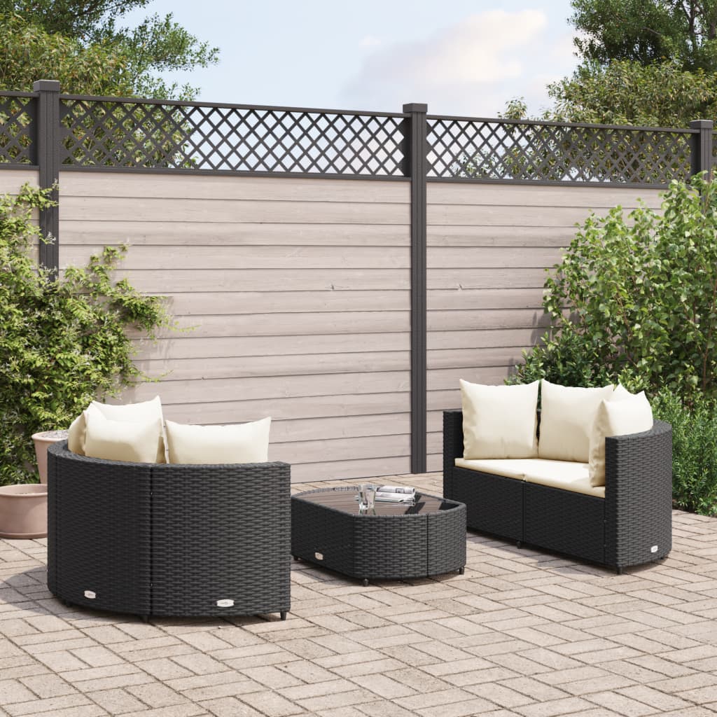 vidaXL Patio Sofa Set with Cushions Lounge Setting Outdoor 5 Piece Poly Rattan-7