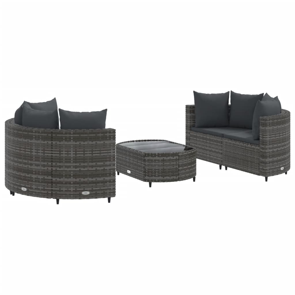 vidaXL Patio Sofa Set with Cushions Lounge Setting Outdoor 5 Piece Poly Rattan-3