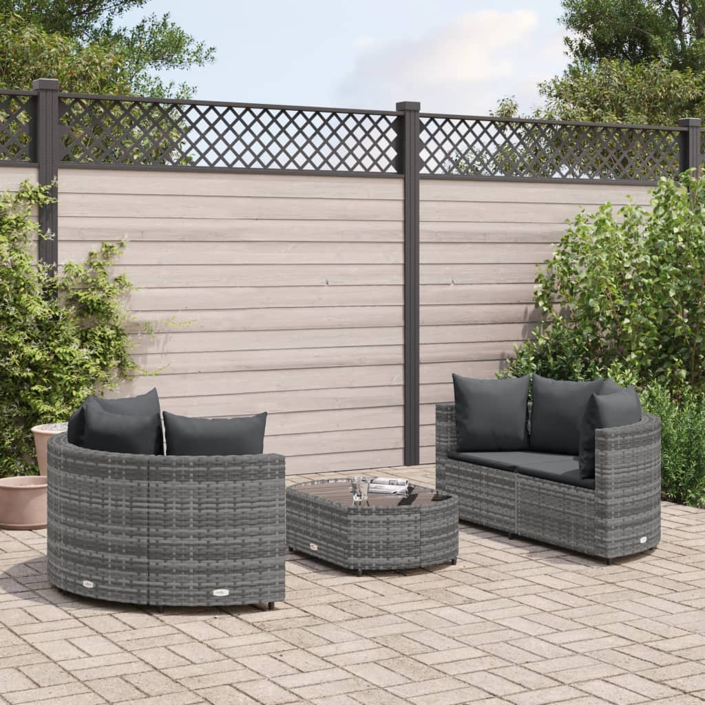 vidaXL Patio Sofa Set with Cushions Lounge Setting Outdoor 5 Piece Poly Rattan-11