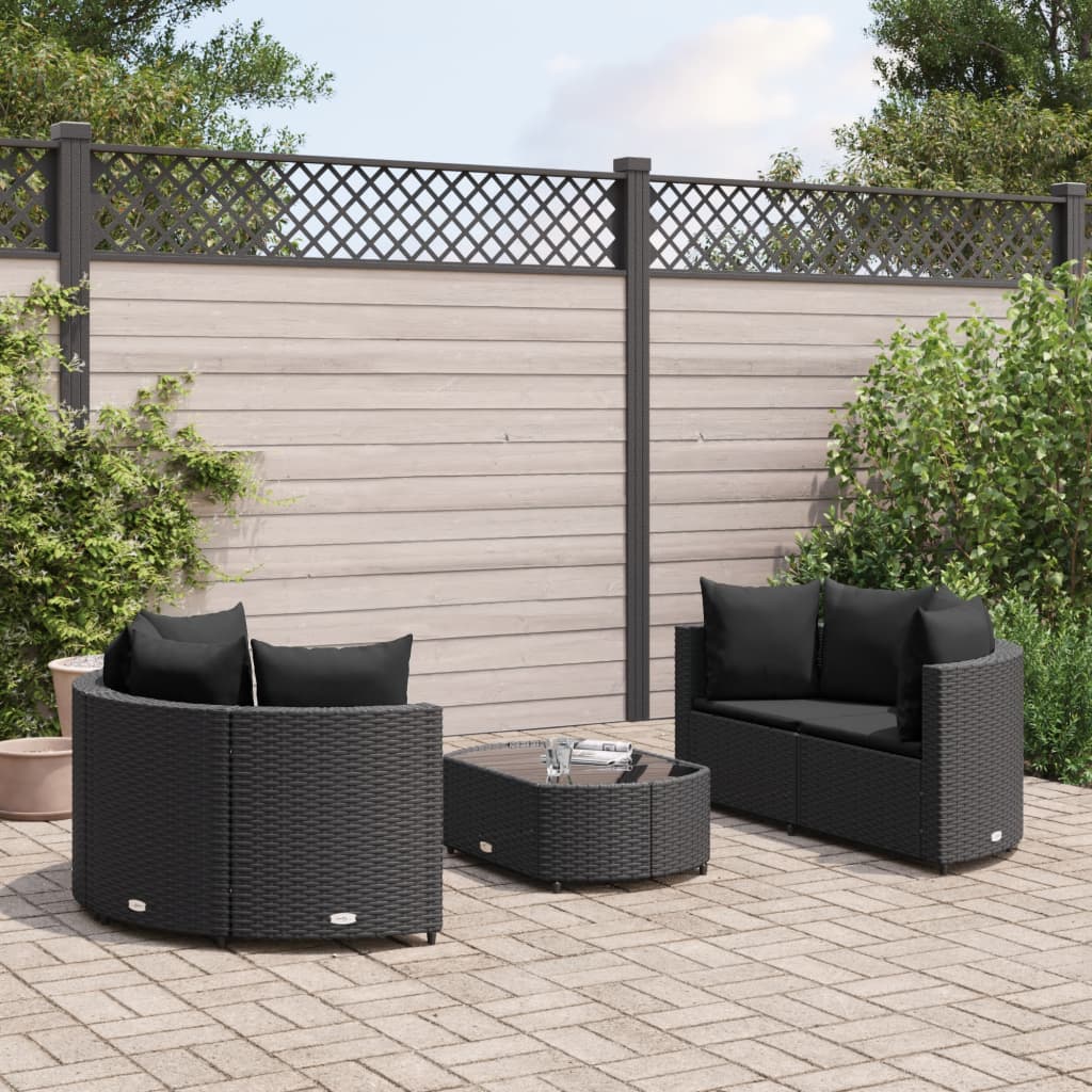 vidaXL Patio Sofa Set with Cushions Lounge Setting Outdoor 5 Piece Poly Rattan-5