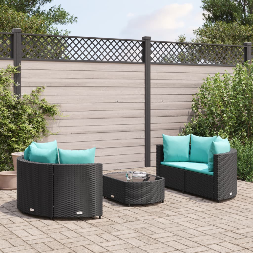 vidaXL Patio Sofa Set with Cushions Lounge Setting Outdoor 5 Piece Poly Rattan-6