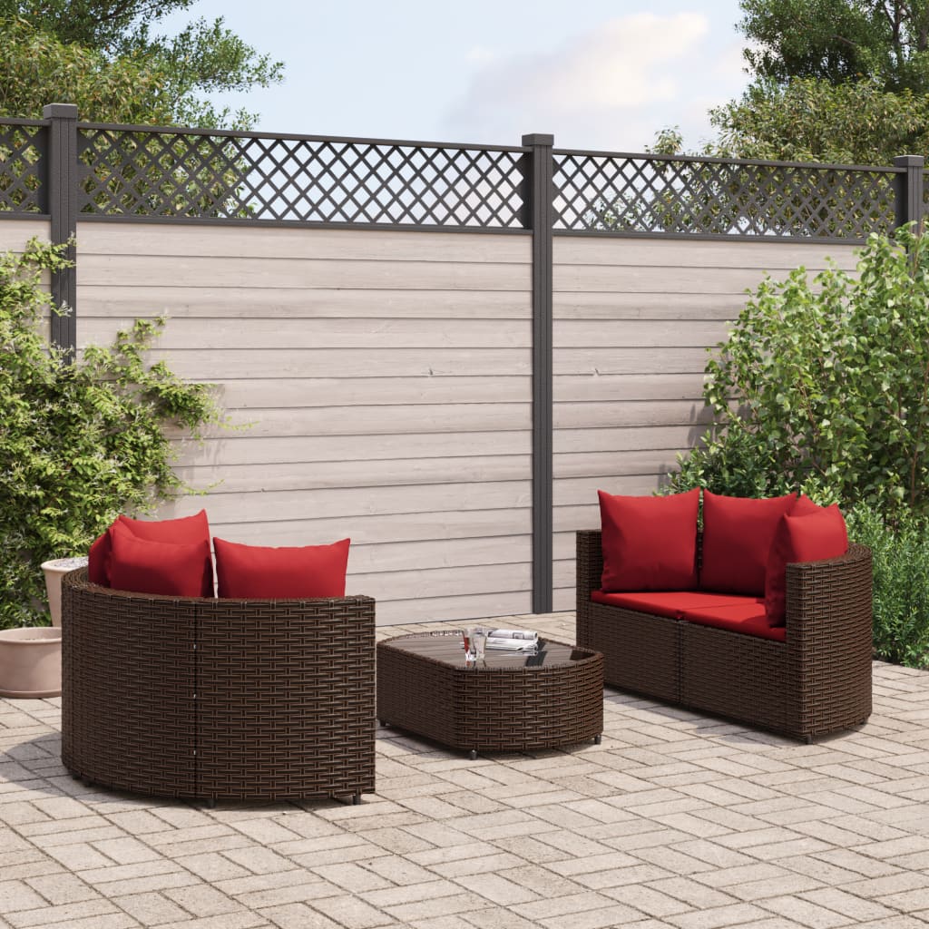 vidaXL Patio Sofa Set with Cushions Lounge Setting Outdoor 5 Piece Poly Rattan-10