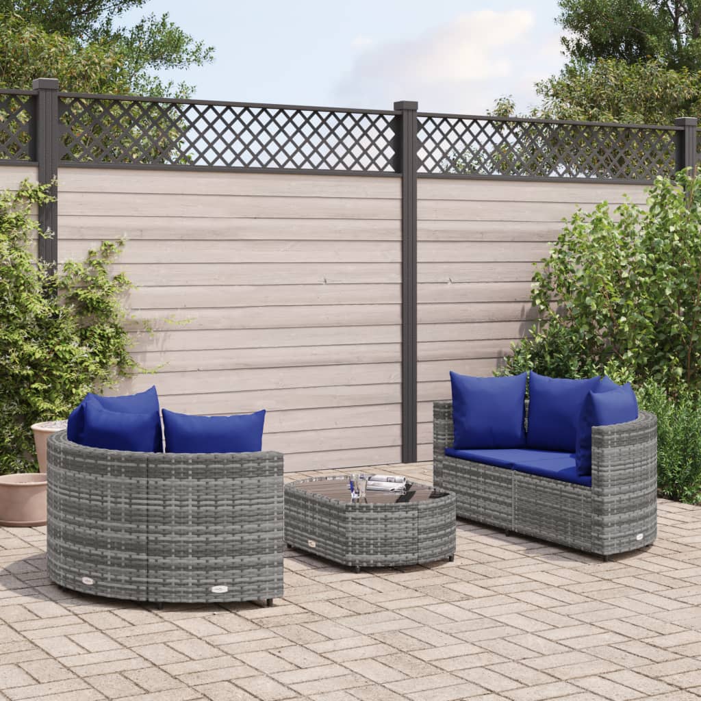 vidaXL Patio Sofa Set with Cushions Lounge Setting Outdoor 5 Piece Poly Rattan-12