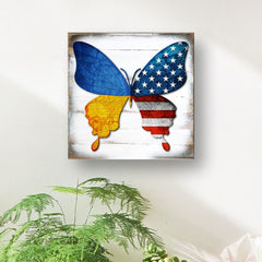 USA/Ukraine Butterfly Wooden Decor - American Patriotic Decor - 8187129B-2