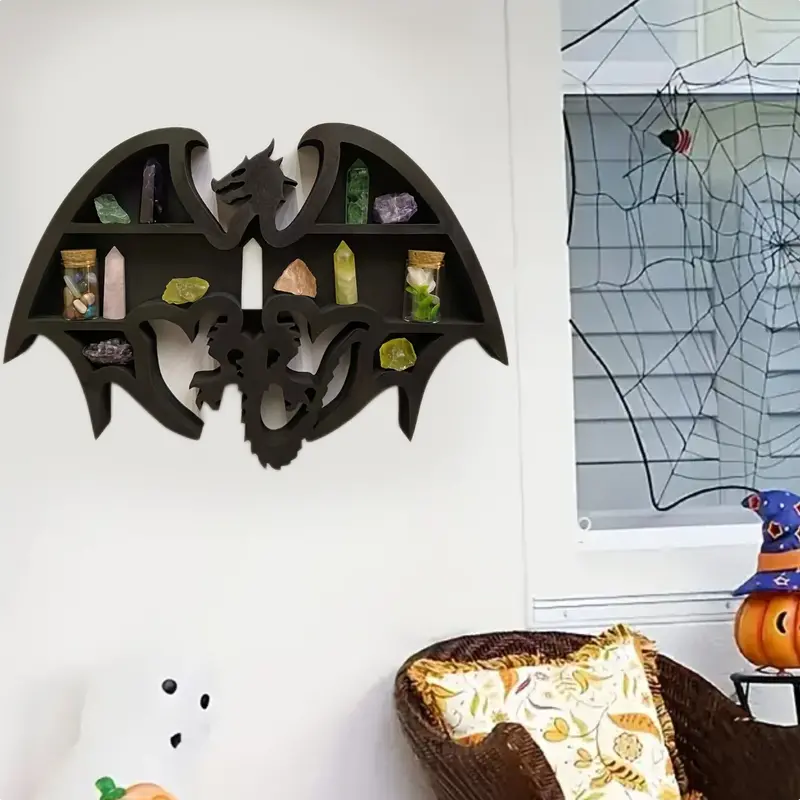 Dragon Guardian: Handcrafted Wooden Crystal Wall Display-4