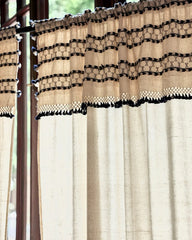 Natural Linen Curtains with Blue Tassels | Rod Pocket-0