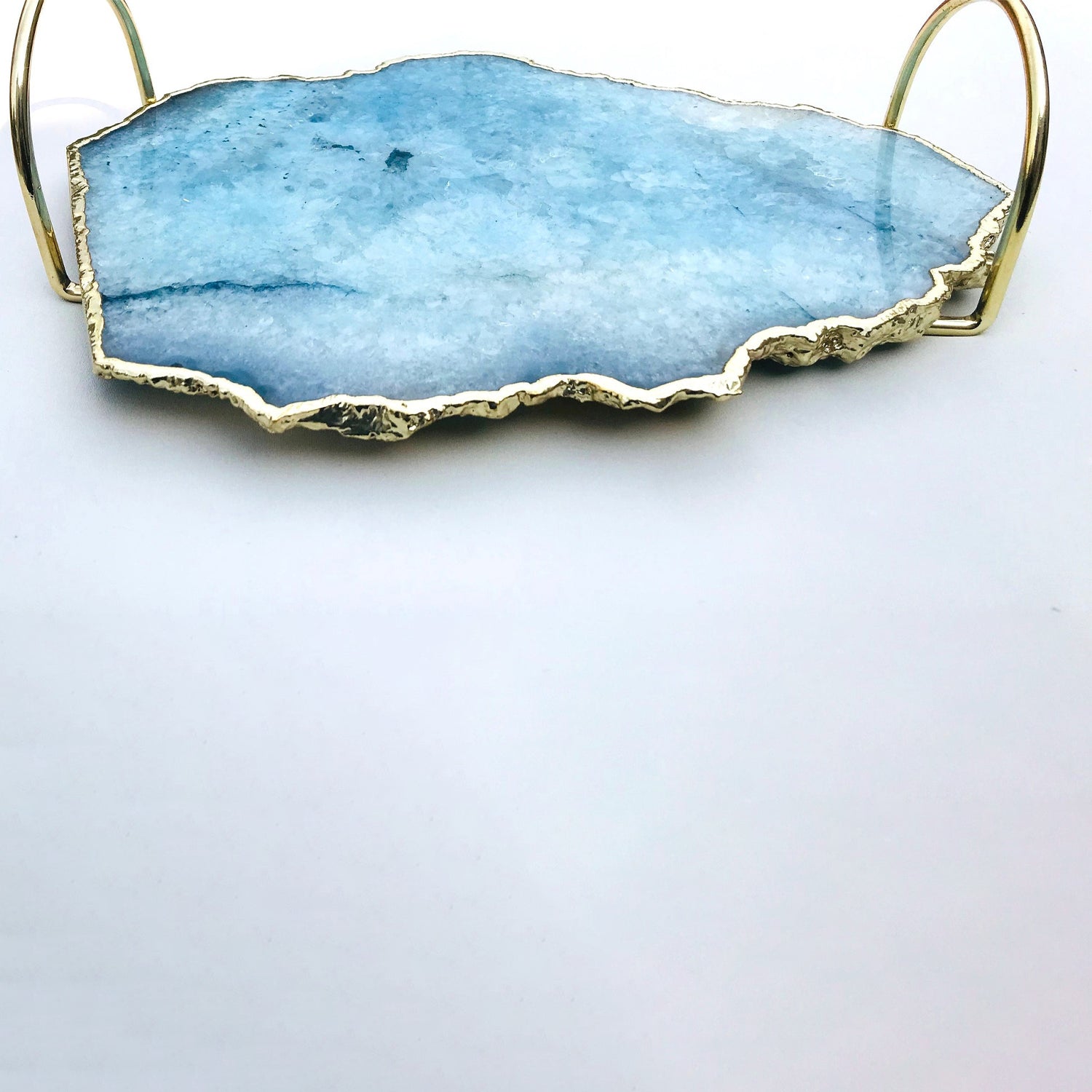 Blue Agate Serving Tray With Brass Loop Handles-3