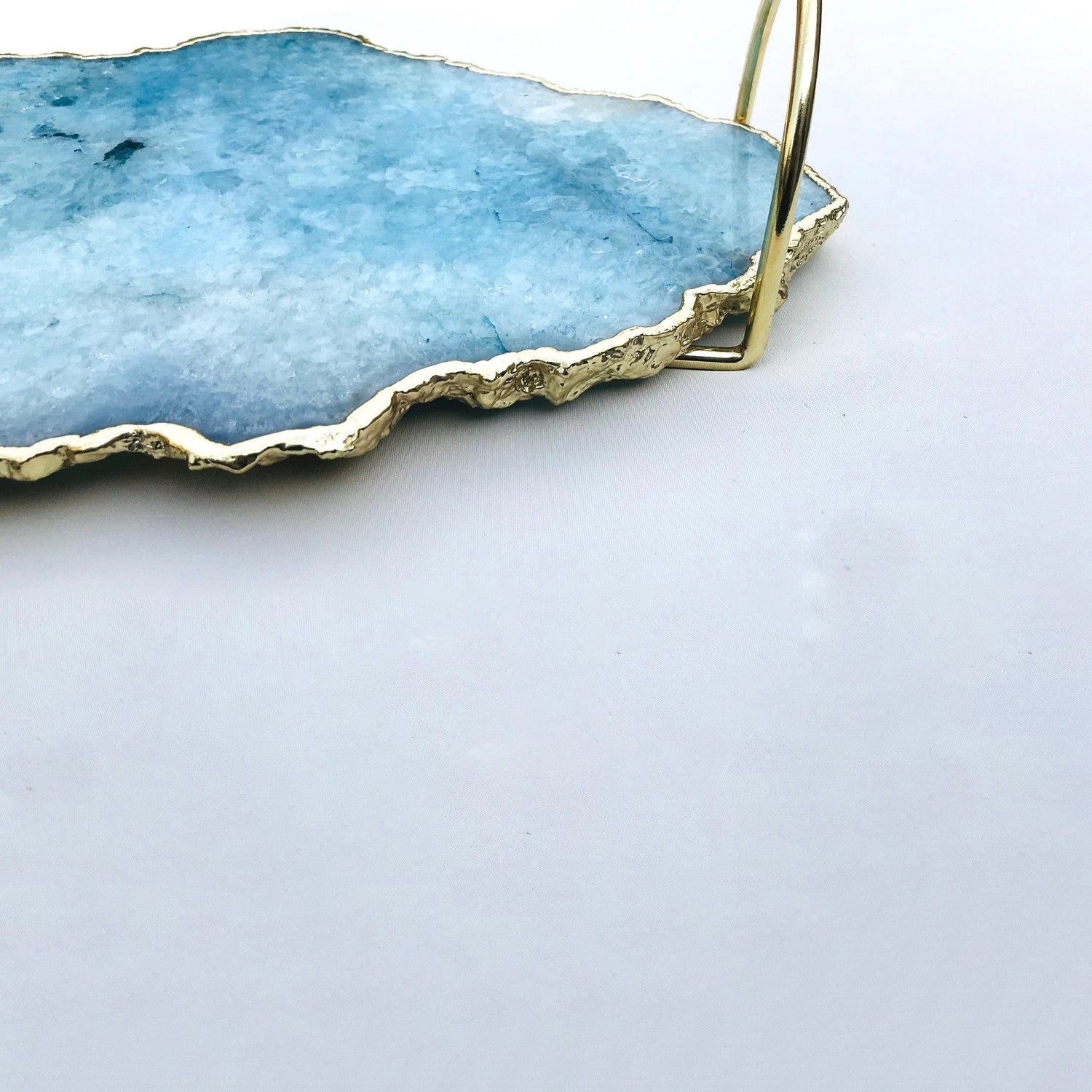 Blue Agate Serving Tray With Brass Loop Handles-4